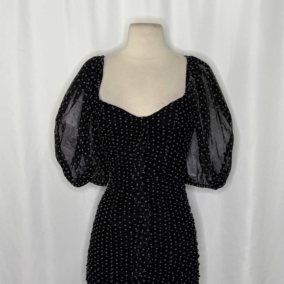 ZARA Chiffon Black Polka Dot Ruched Mini Dress Black Gray Party Blogger Small - Picture 4 of 16